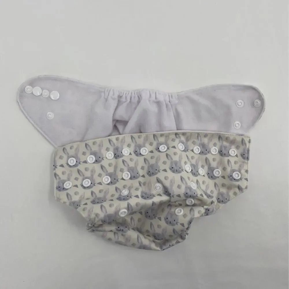 Alva Baby Diaper Covers Ivory Bunny Rabbit Adjustable Size Snaps OS
